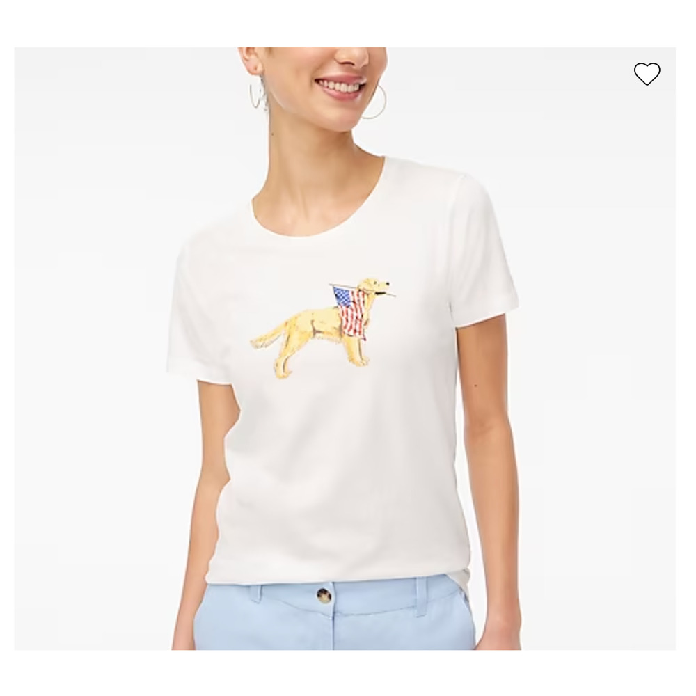 NWT J. Crew Women's White W/Dog with Flag Graphic Tee - Picture 4 of 9